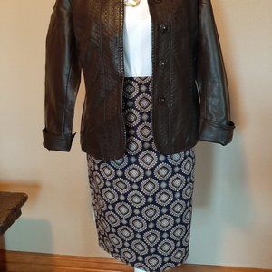 Loft Blue and Gold Medallion Pencil Skirt